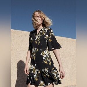 BORGO DE NOR DRESS ALBA BLACK FLORAL PRINT CREPE